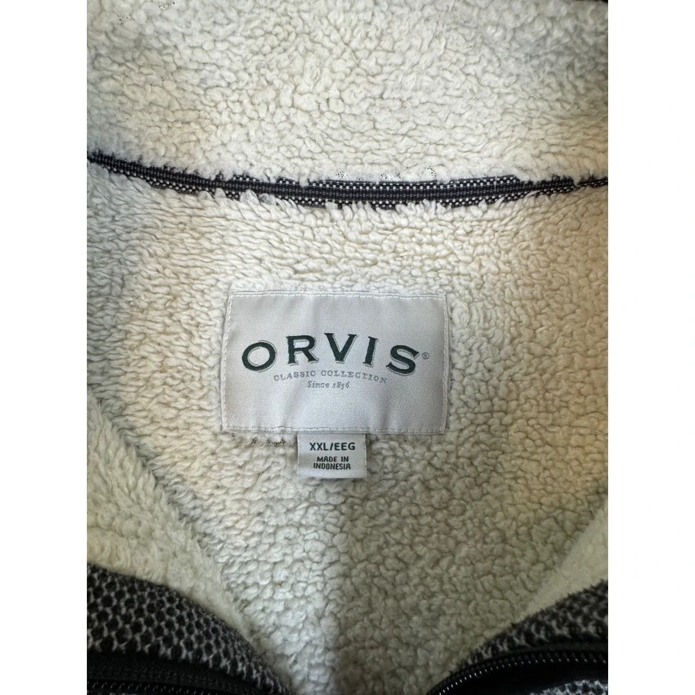 Orvis Mens XXL Quarter Zip Sherpa Lined Fleece Pullover Jacket Grey Textured
